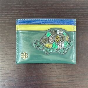 Tory Burch Green Card Holder with Turtle Motif
